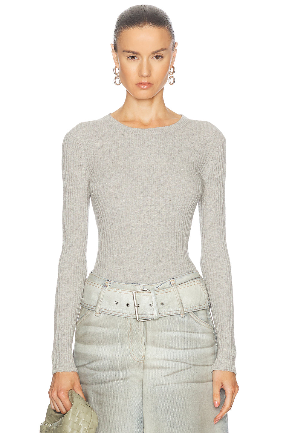 Cashmere Cotton Pointelle Longsleeve Crewneck Top