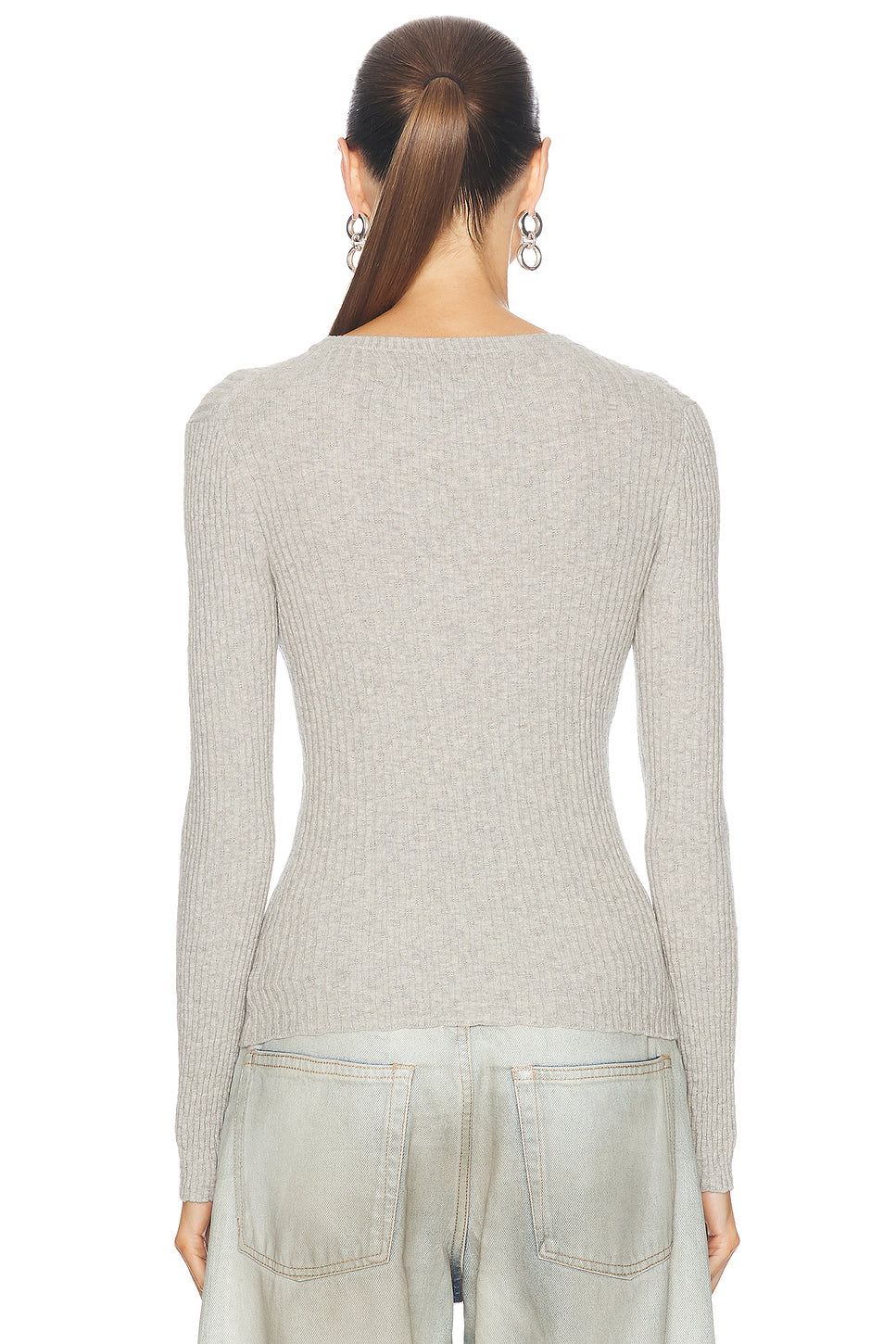 Cashmere Cotton Pointelle Longsleeve Crewneck Top