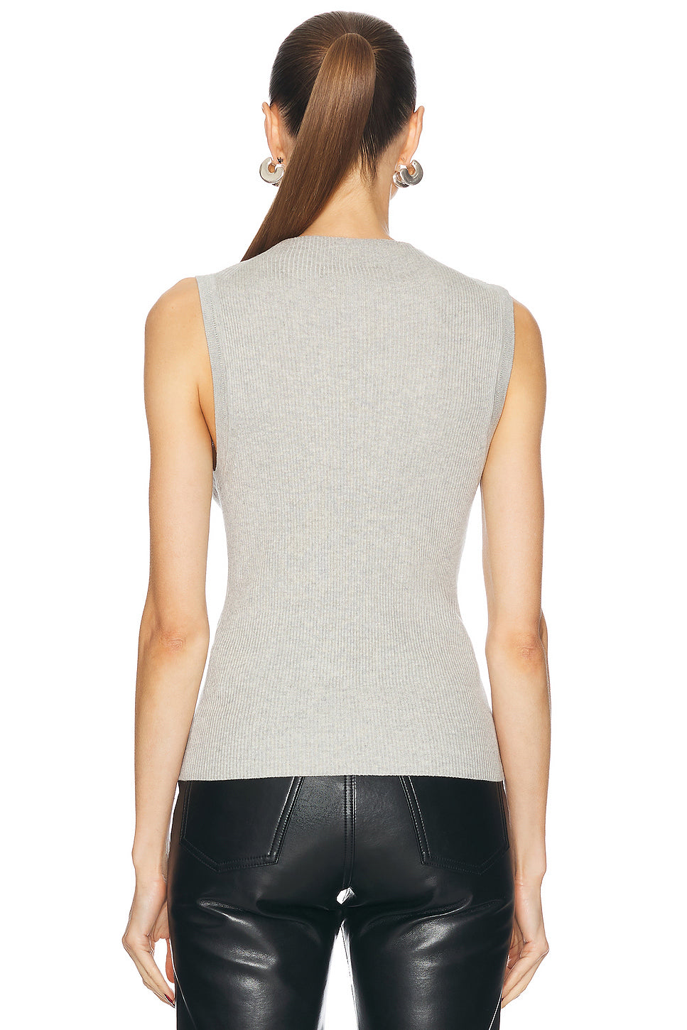 Silk Sweater Rib Sleeveless Mockneck Top