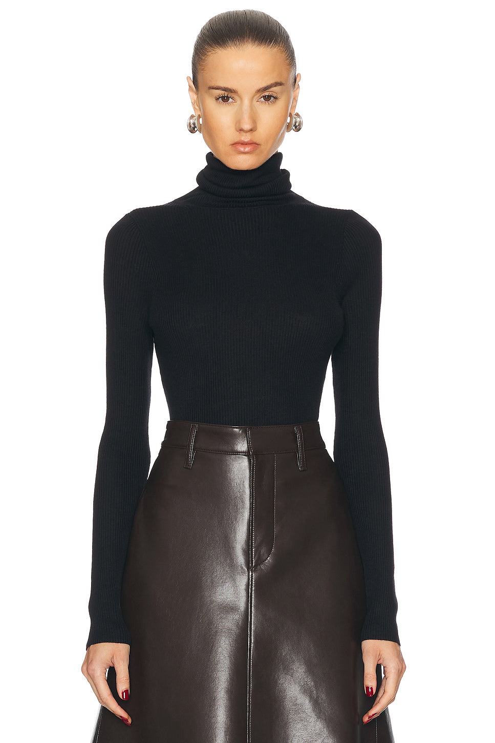 Silk Rib Turtleneck Top