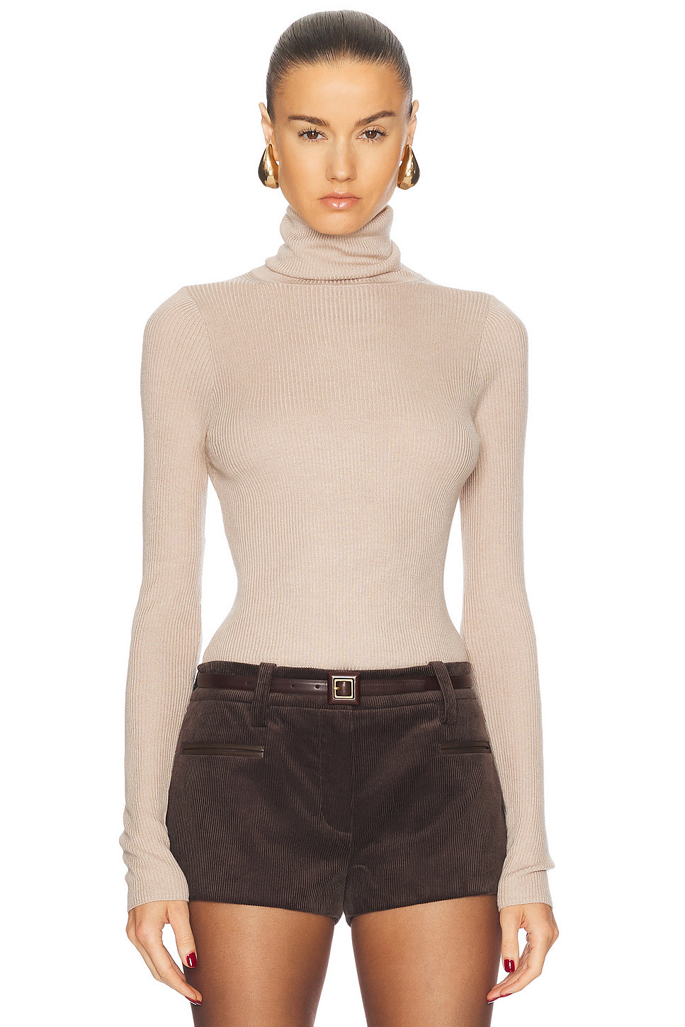 Silk Rib Turtleneck Top