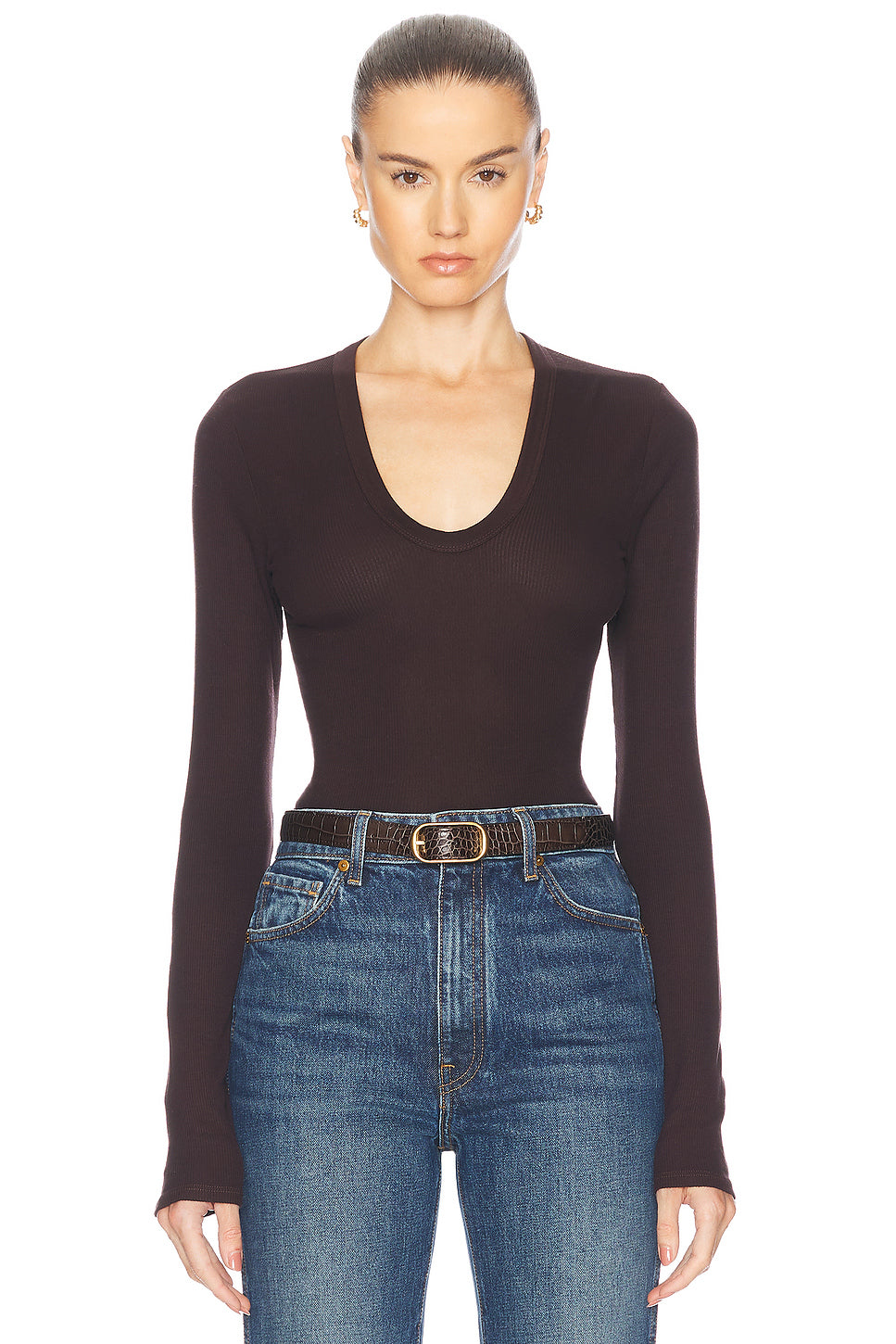 Rib Bold Long Sleeve U-Neck Top