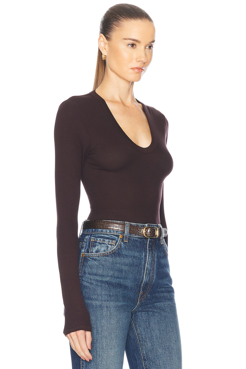 Rib Bold Long Sleeve U-Neck Top