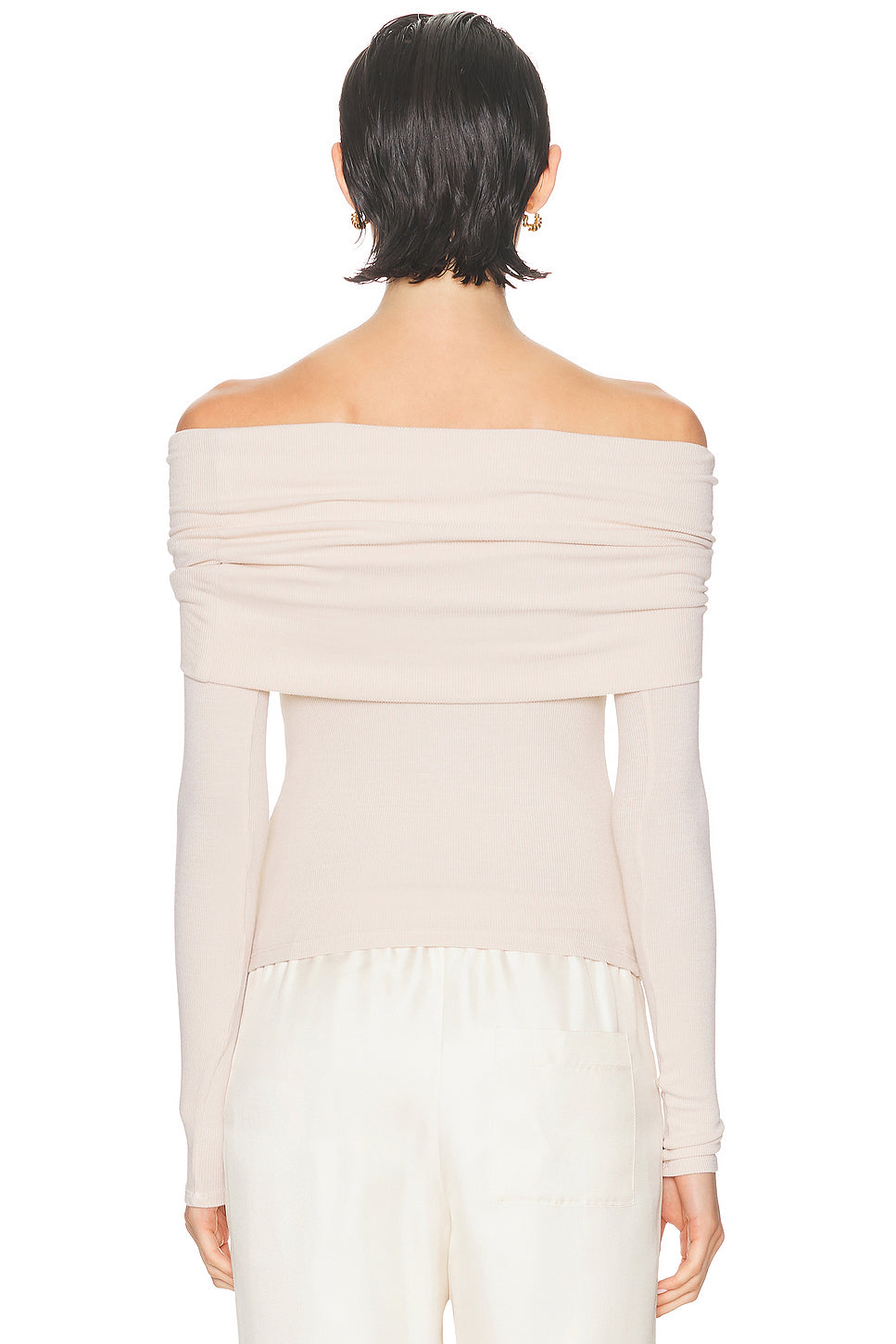 Silk Rib Long Sleeve Off Shoulder Top