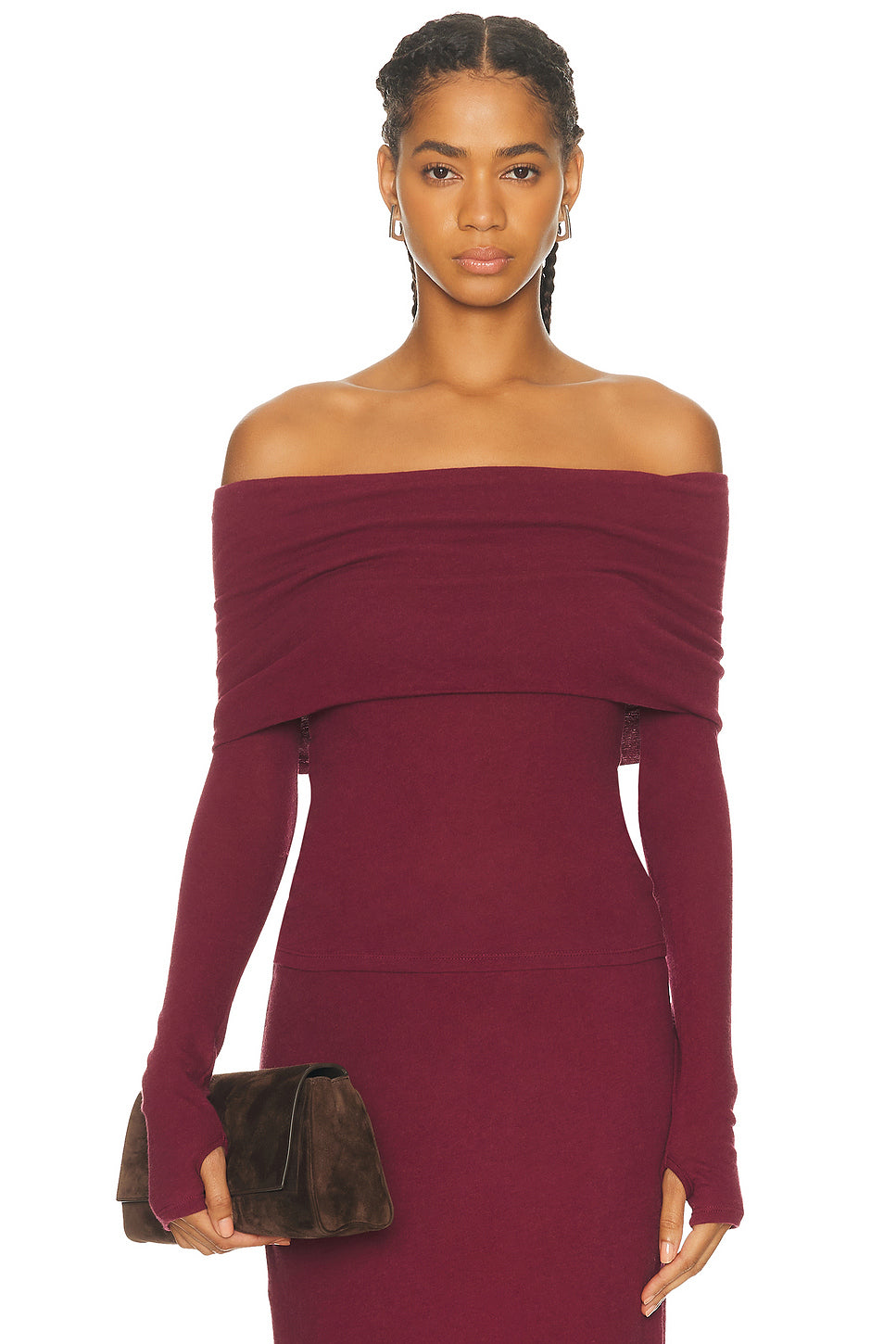 Cashmere Long Sleeve Off Shoulder Top