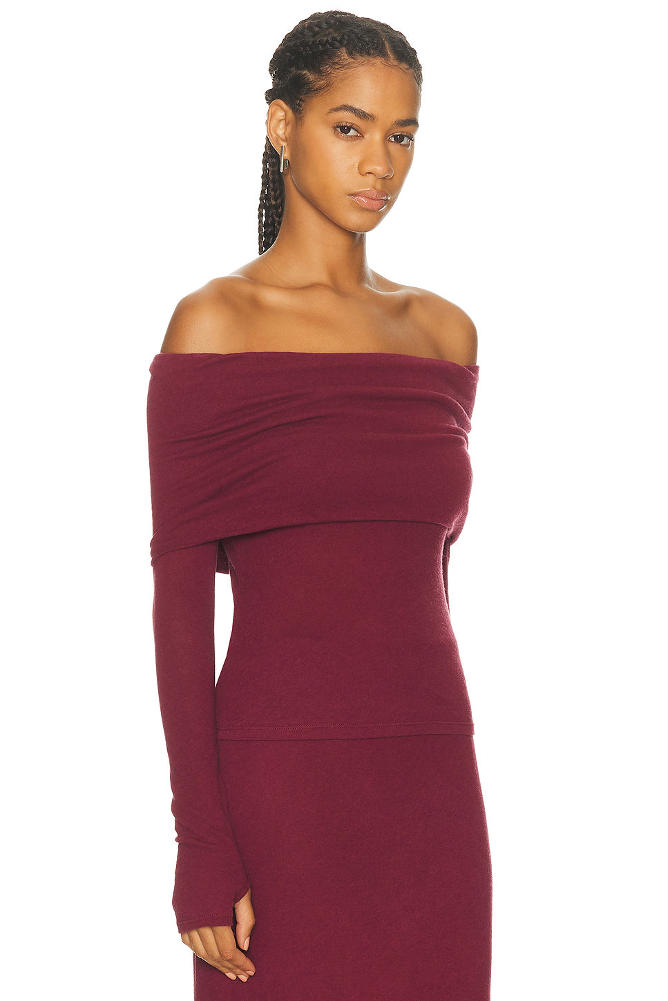 Cashmere Long Sleeve Off Shoulder Top