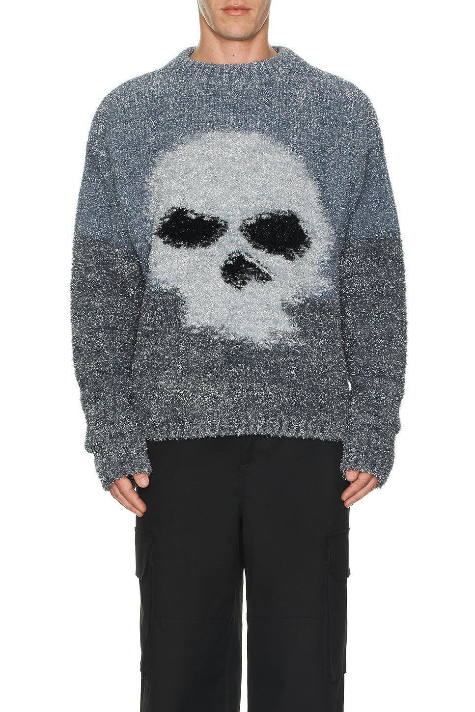 Glitter Skull Intarsia Pullover Knit