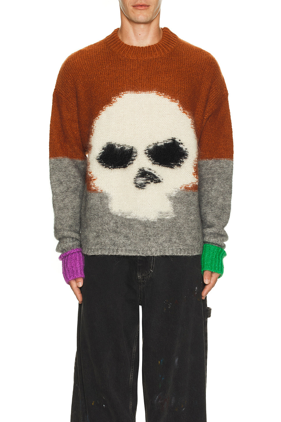 Unisex Mohair Skull Intarsia Sweater Knit