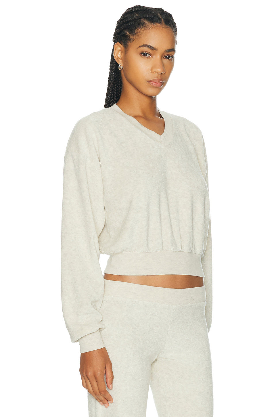 Cropped V-Neck Terry Sweatshirt