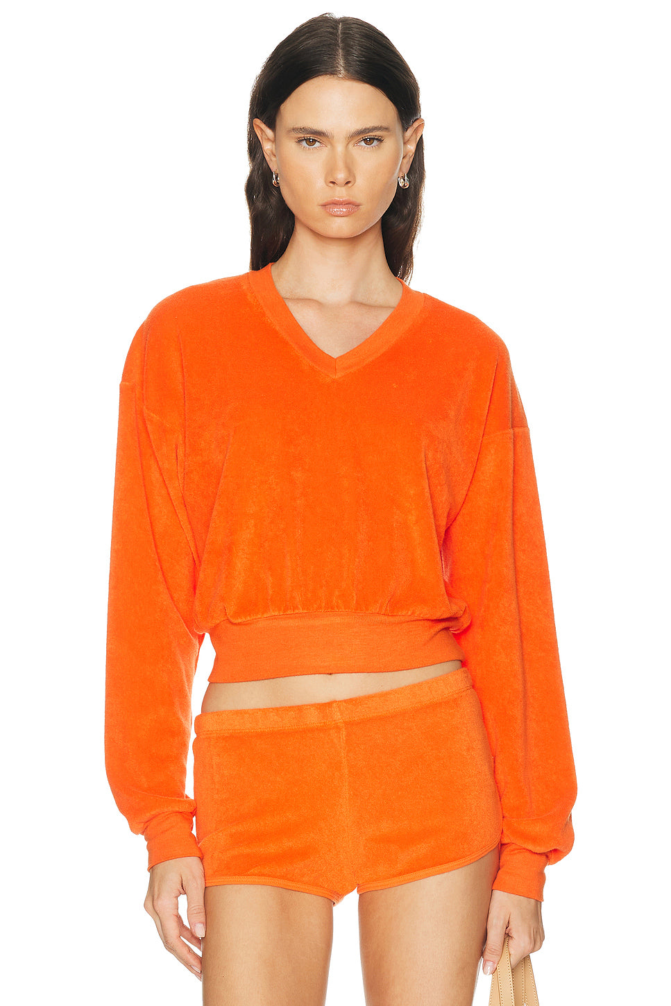 Cropped V-Neck Terry Sweatshirt