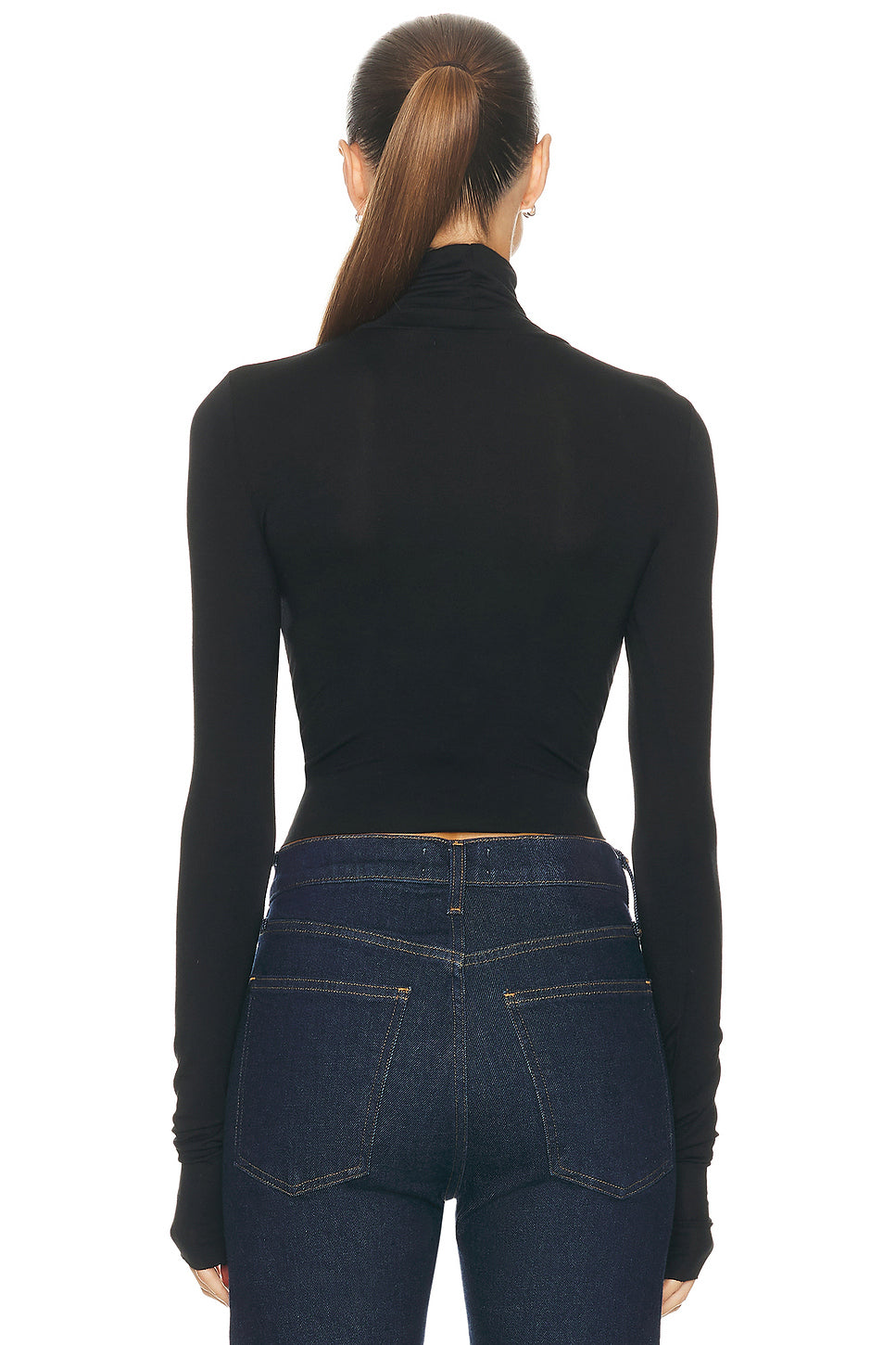 Cropped Fitted Turtleneck Soft Jersey Top