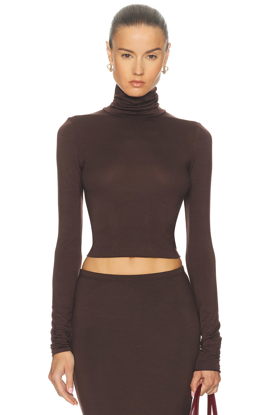 Cropped Fitted Turtleneck Soft Jersey Top