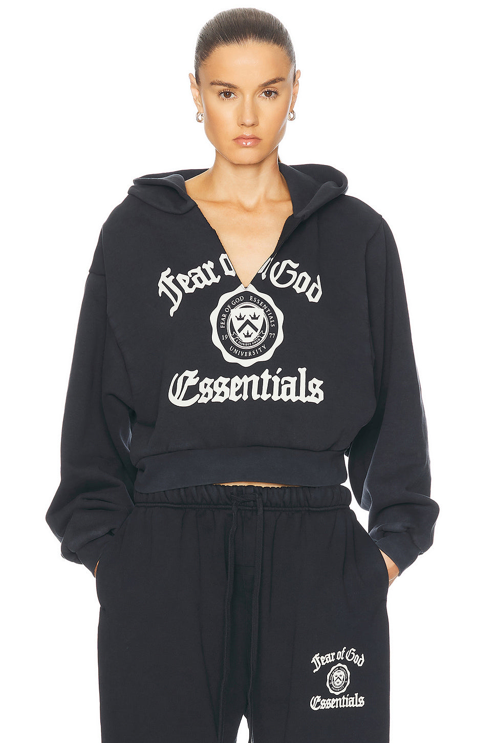 Cropped V-Neck Hoodie