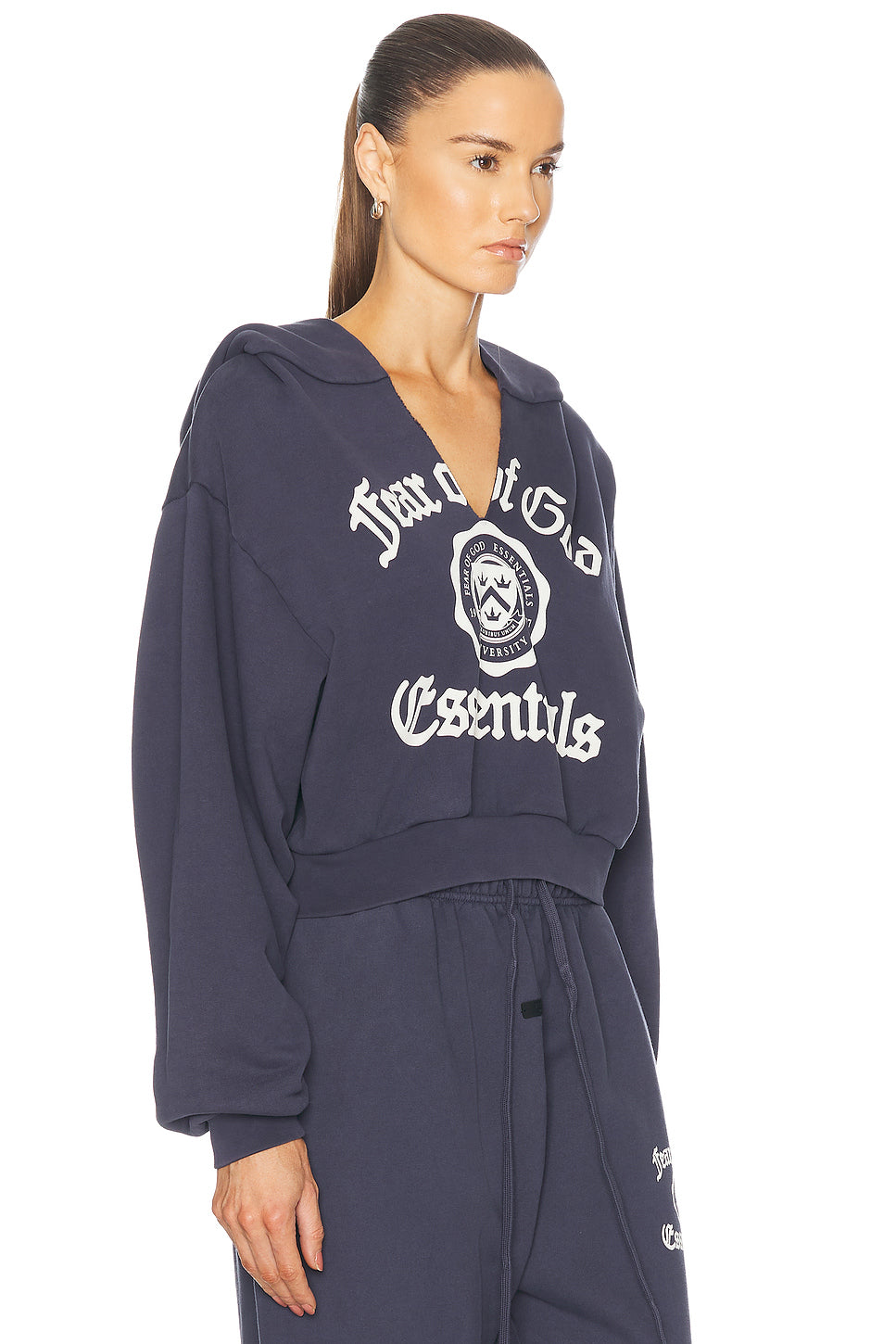 Cropped V-Neck Hoodie