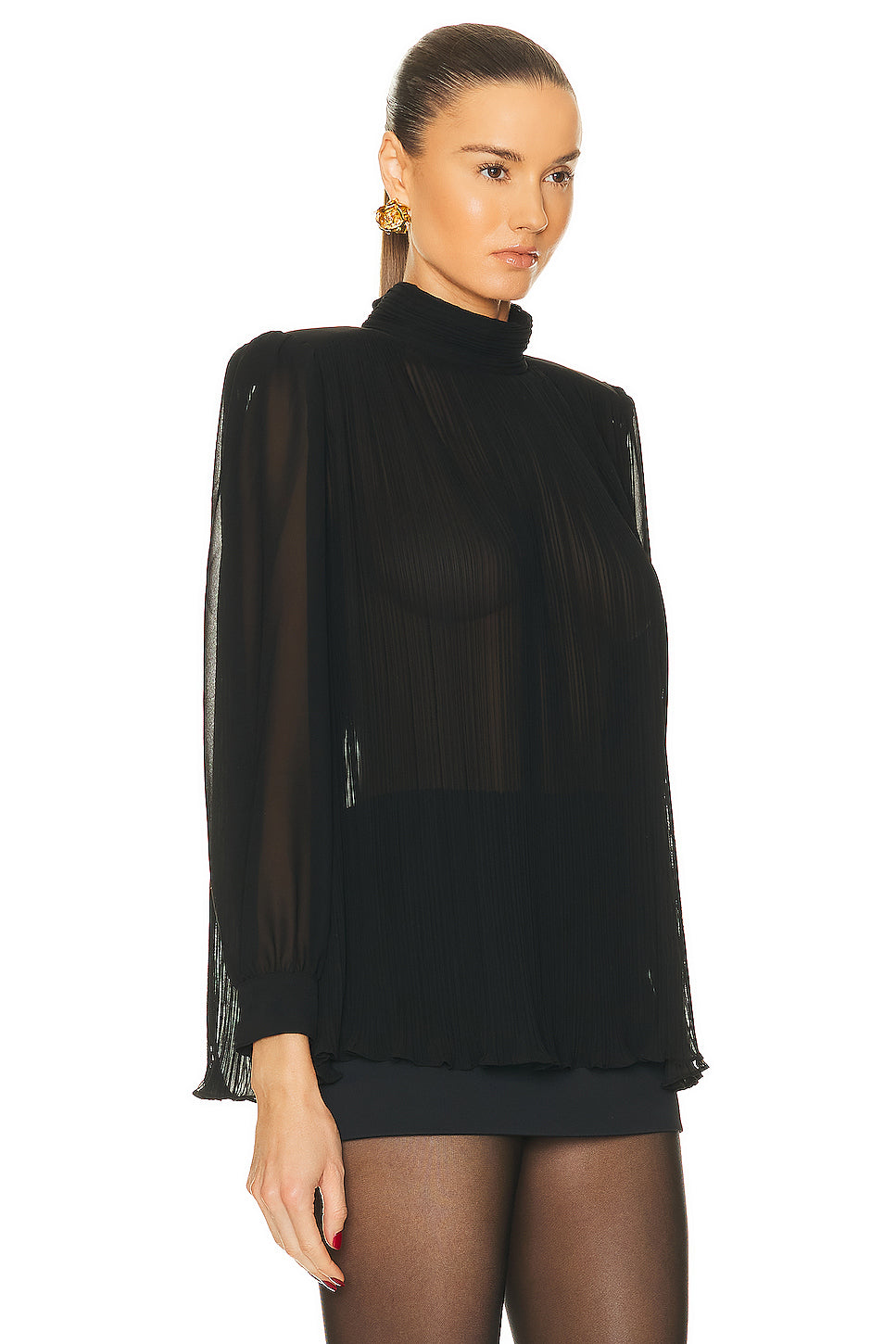 Strong Shoulder Pleated Blouse
