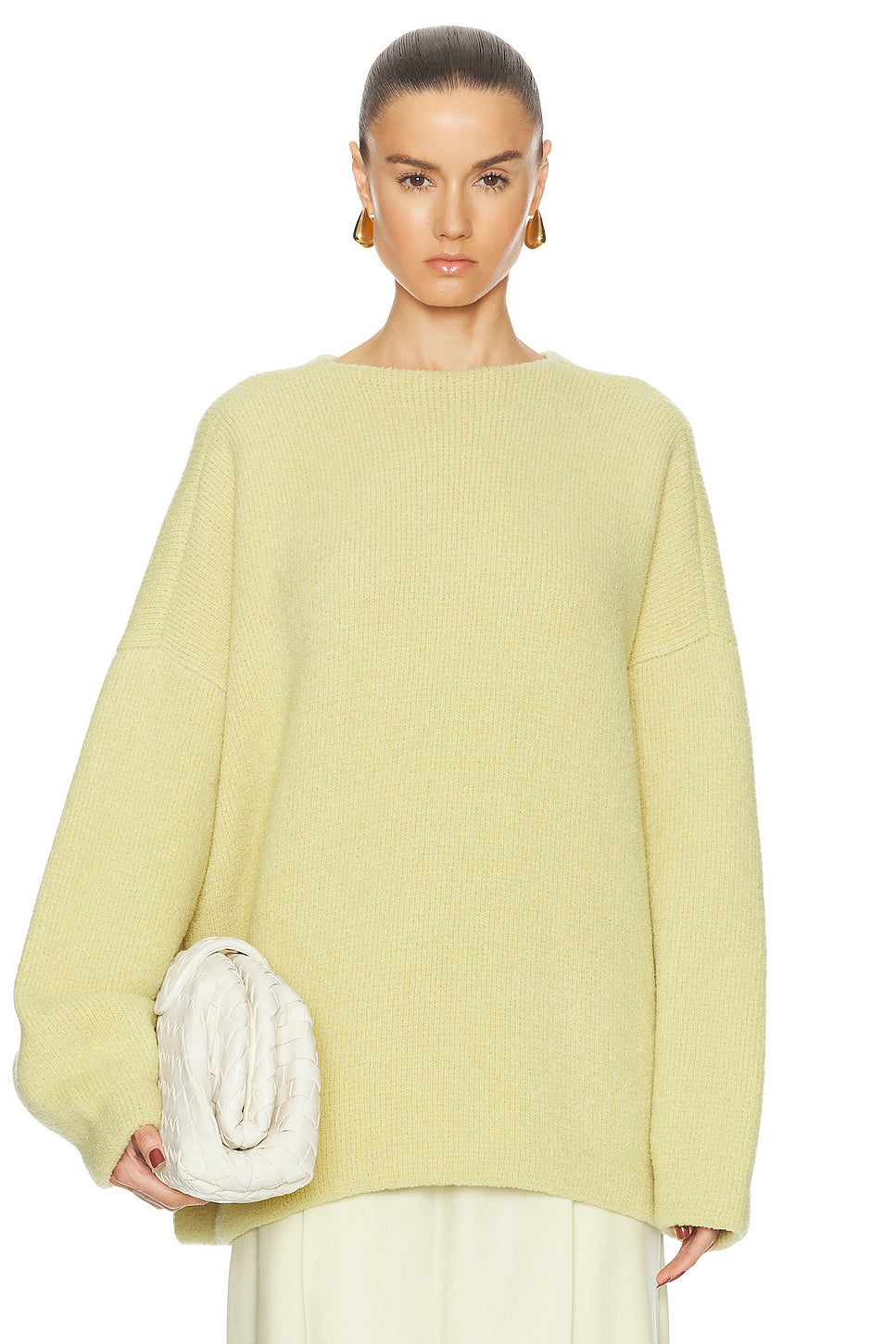 Virgin Wool Boucle Straight Neck Relaxed Sweater