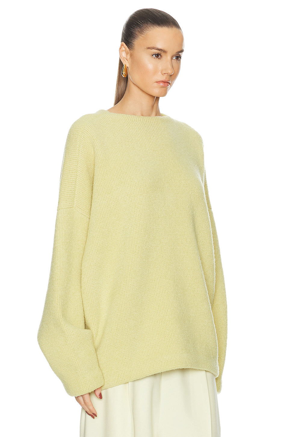 Virgin Wool Boucle Straight Neck Relaxed Sweater