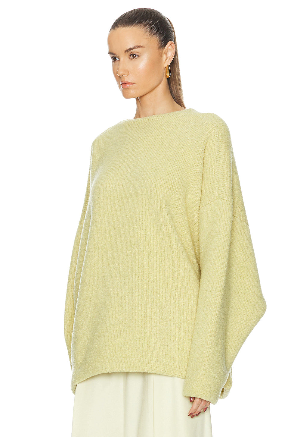 Virgin Wool Boucle Straight Neck Relaxed Sweater