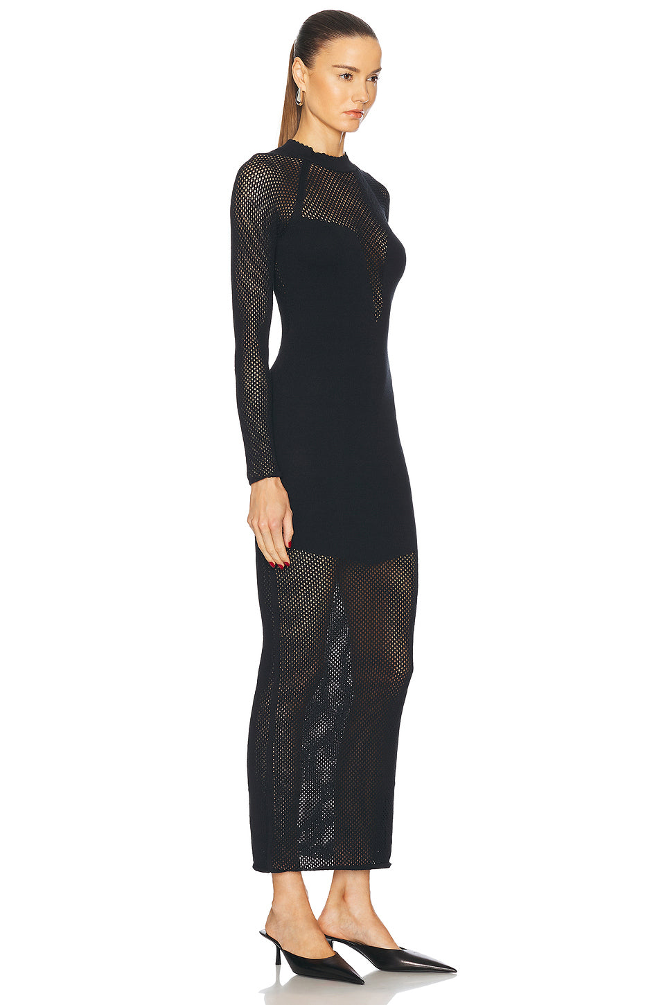 Knit Mesh Long Sleeve Maxi Dress