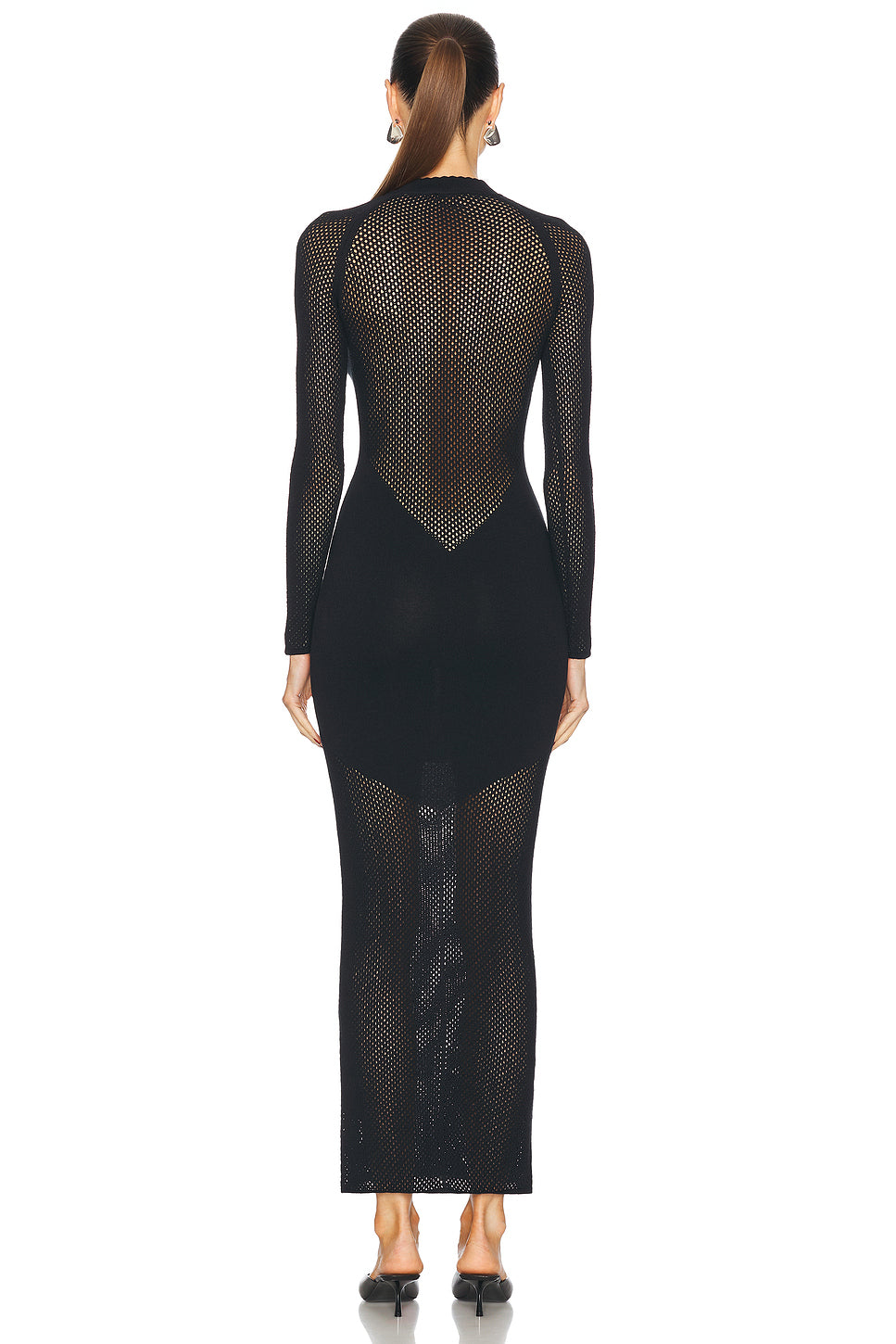 Knit Mesh Long Sleeve Maxi Dress