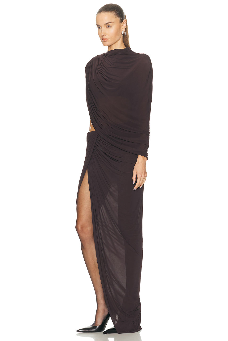 Sheer Draped Maxi Dress