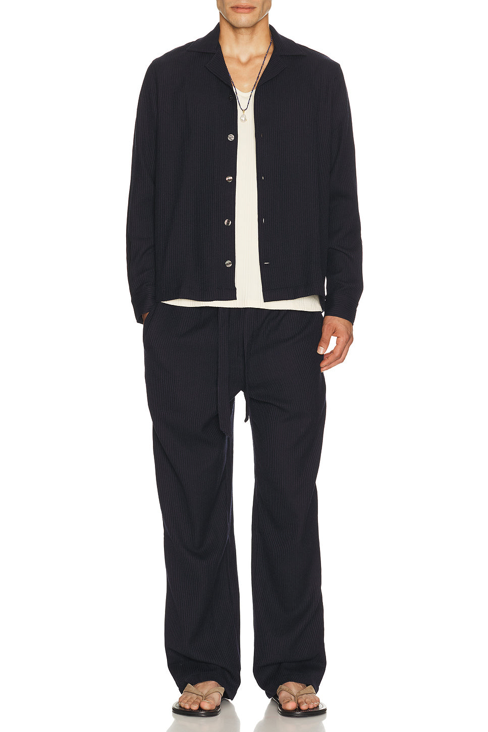 Safra Wool Knitted Camp Collar Long Sleeve Shirt