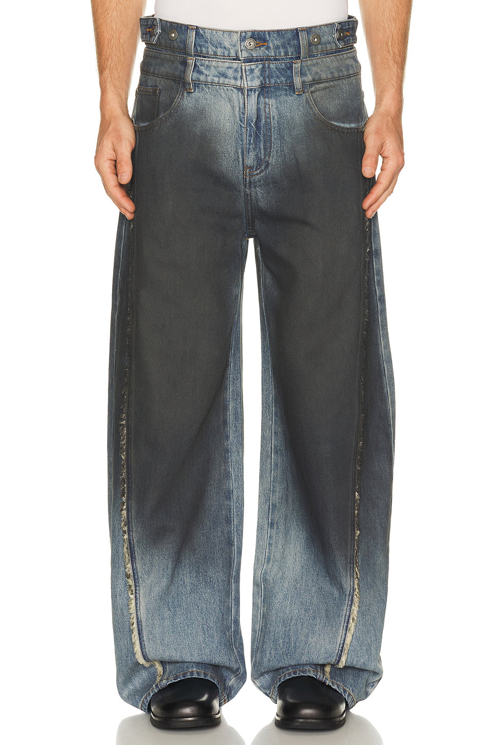 Double Waist Gradient Indigo Denim Trousers