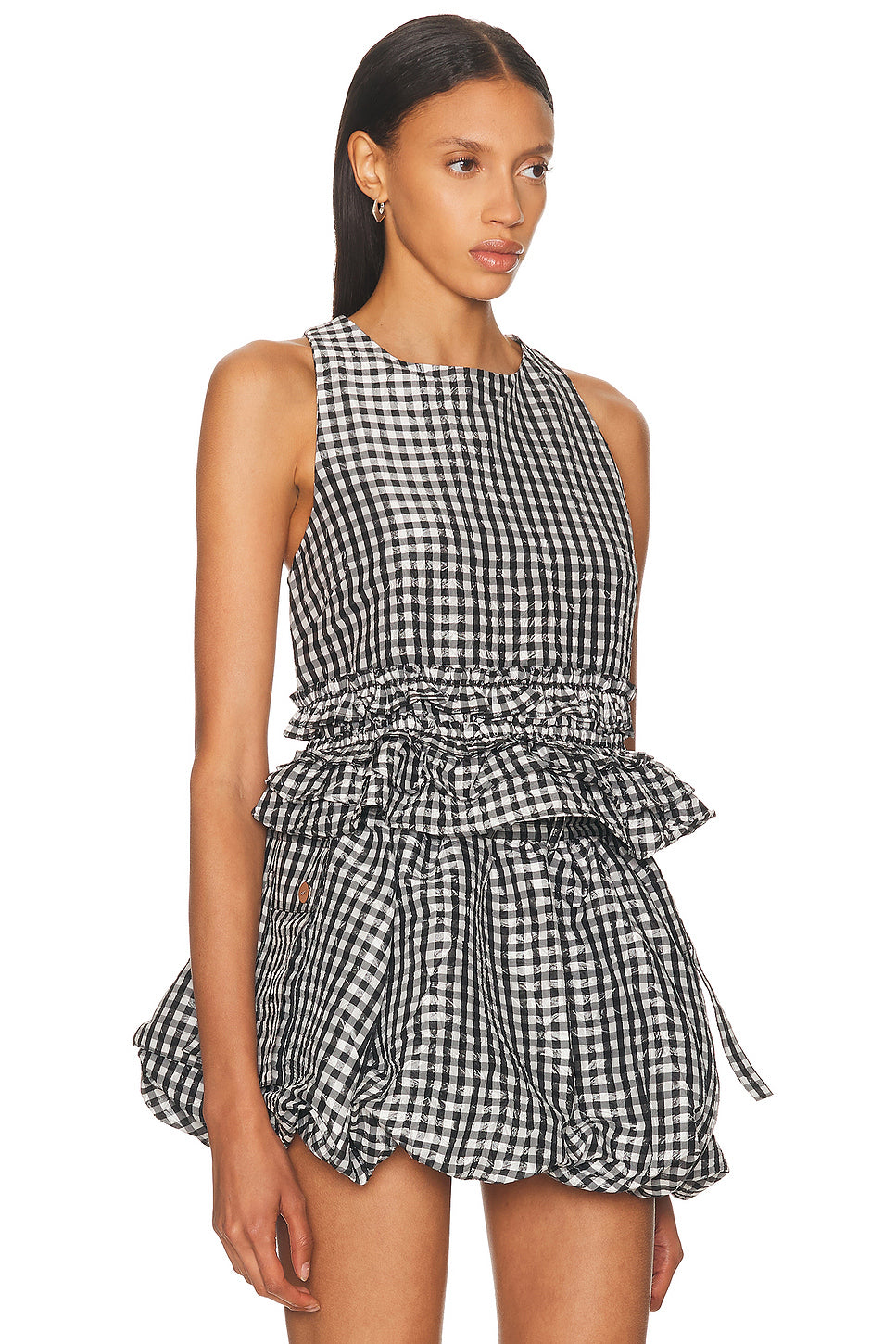 Check Open Back Frill Top