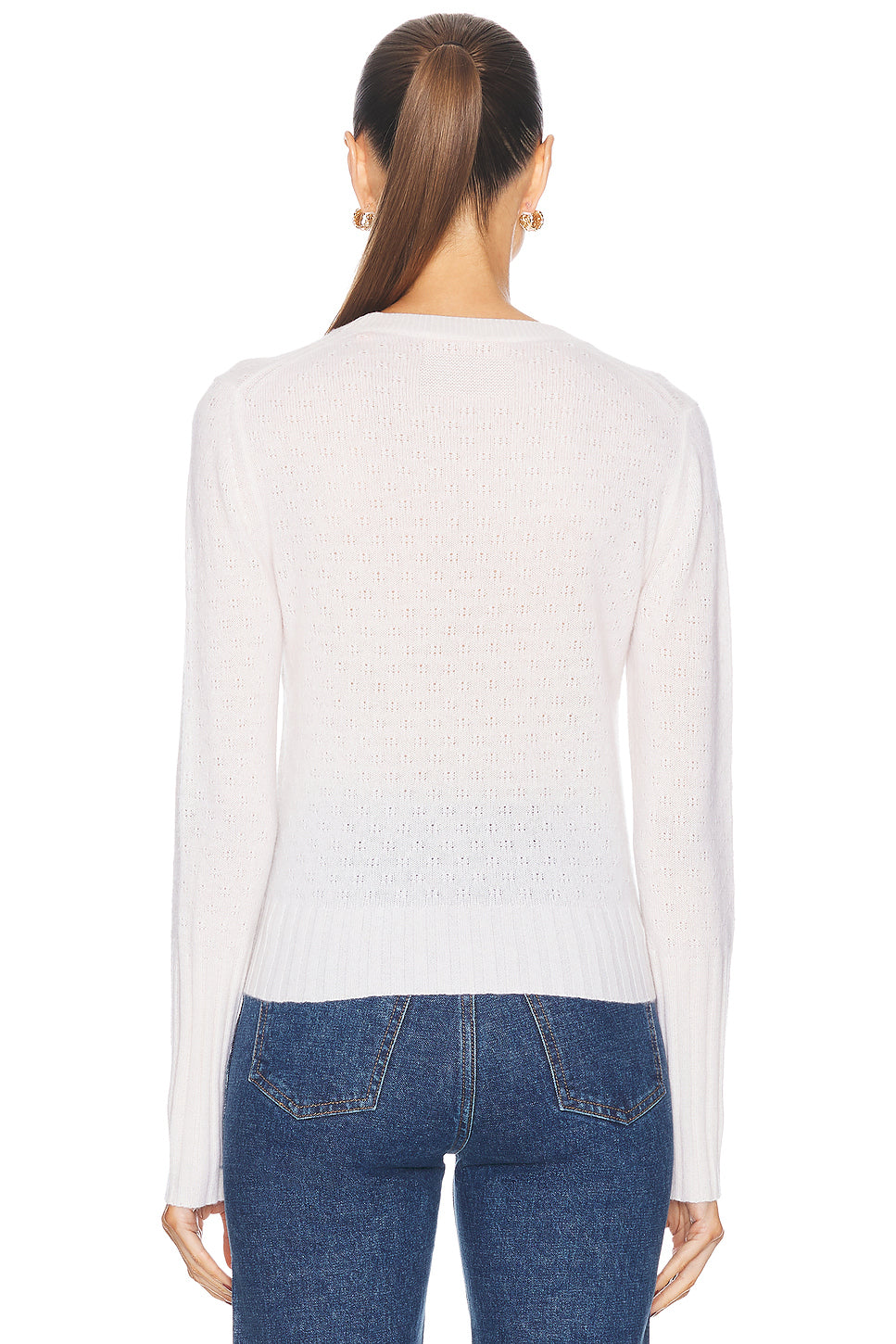 Shrunken Pointelle Crew Cashmere Sweater