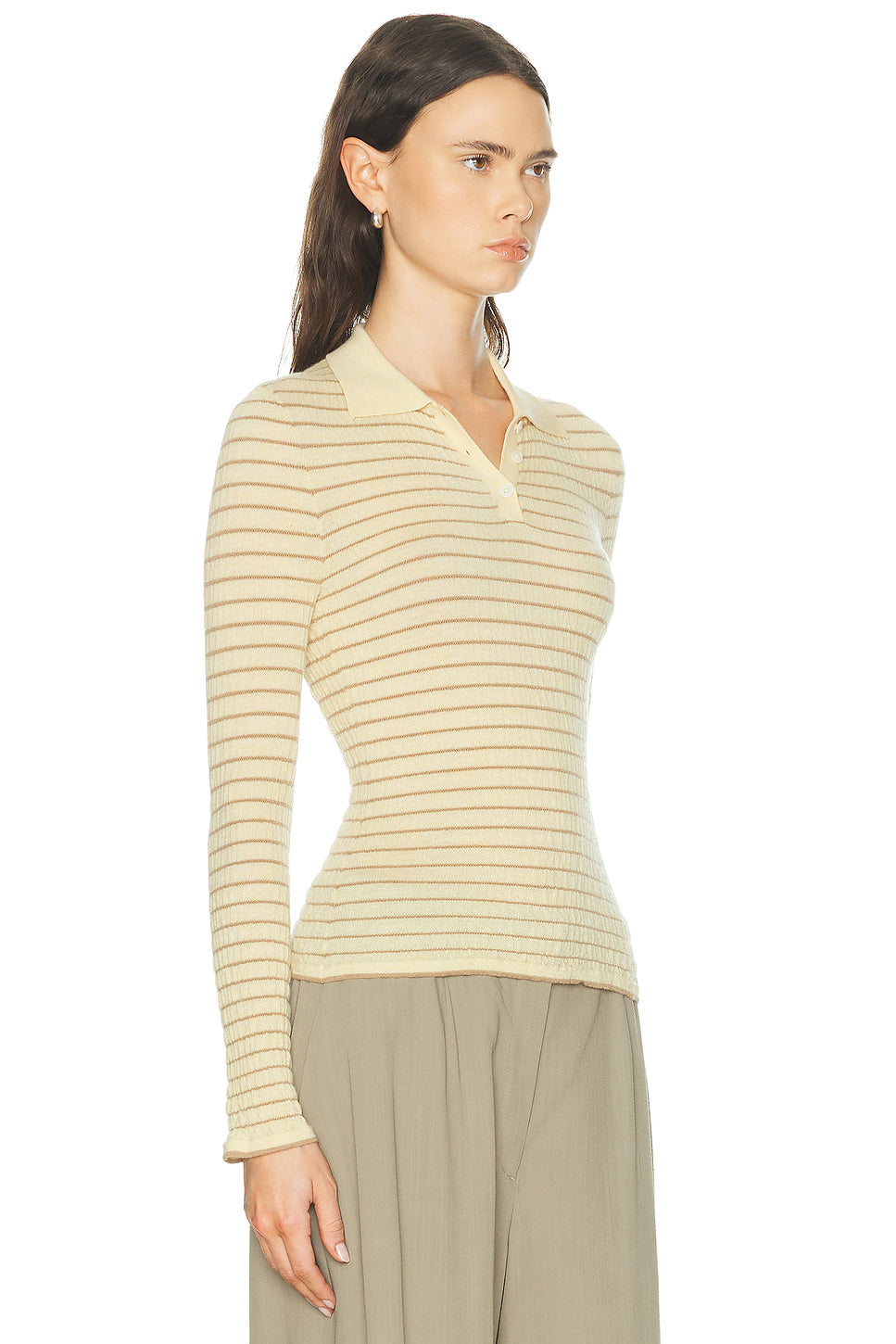 Smocked Long Sleeve Shrunken Polo Top