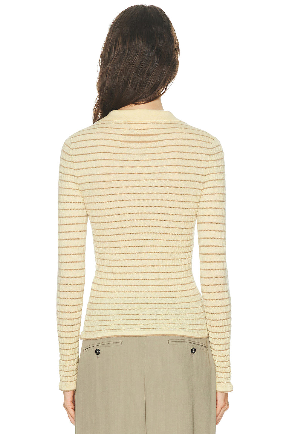Smocked Long Sleeve Shrunken Polo Top