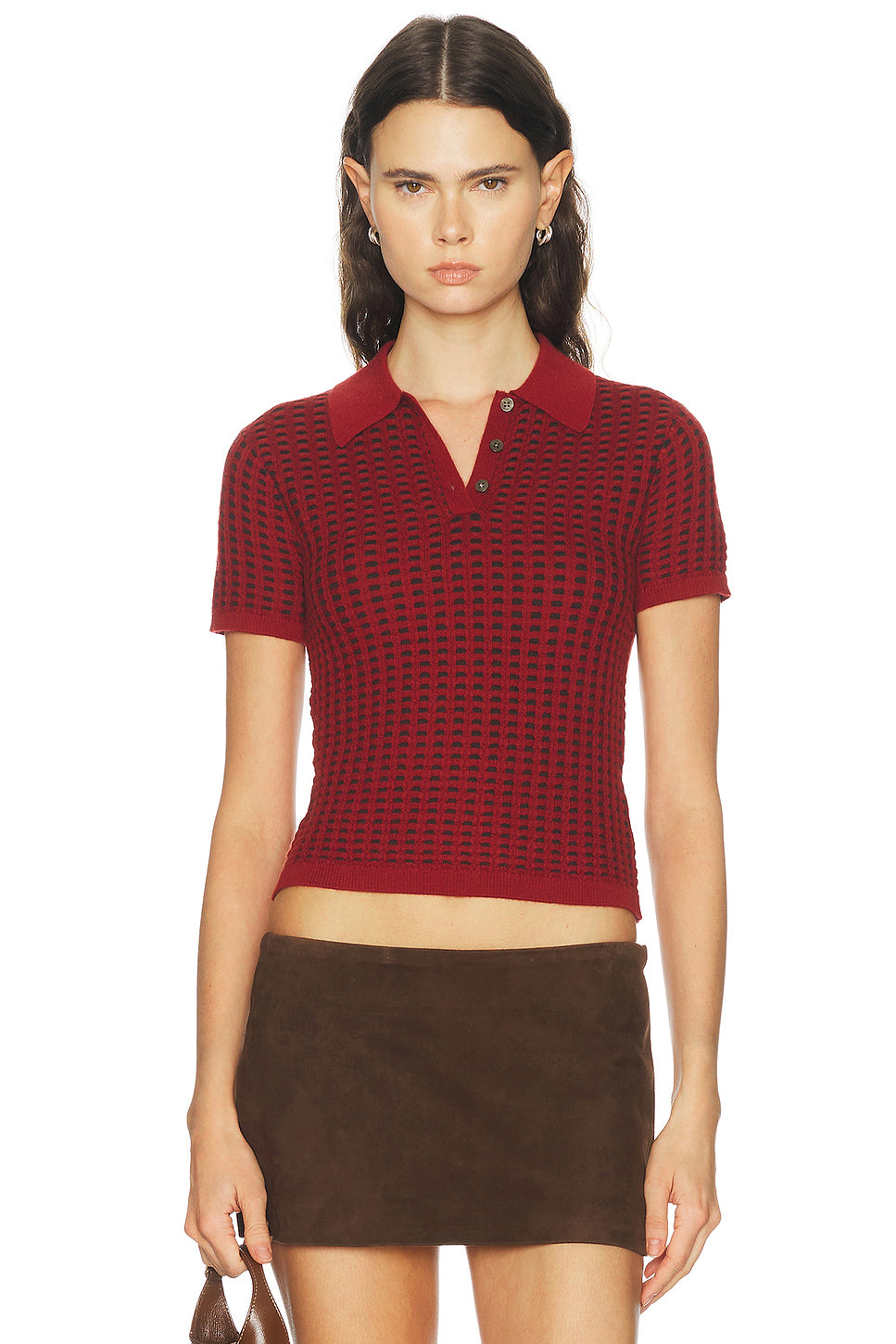 Shrunken Waffle Polo Top