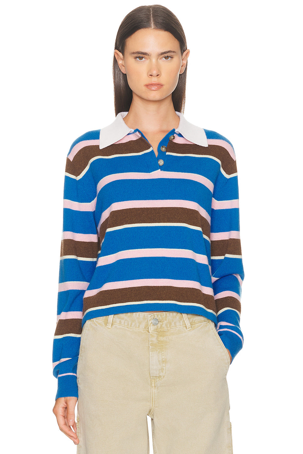 Cropped Stripe Rugby Polo Top