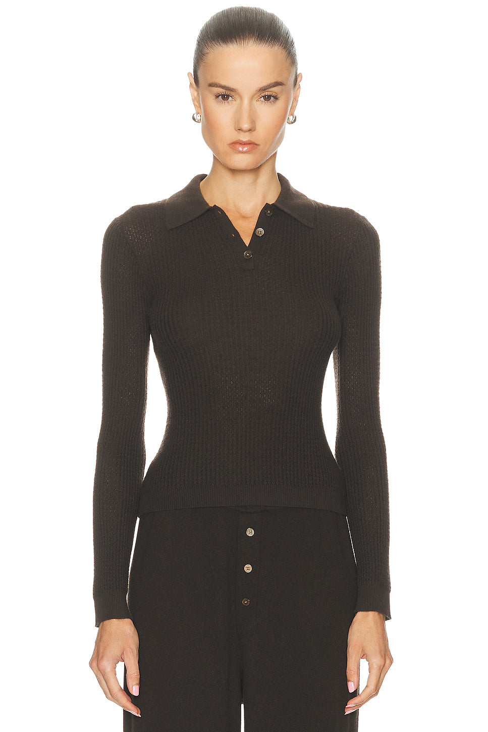 Long Sleeve Shrunken Polo Top