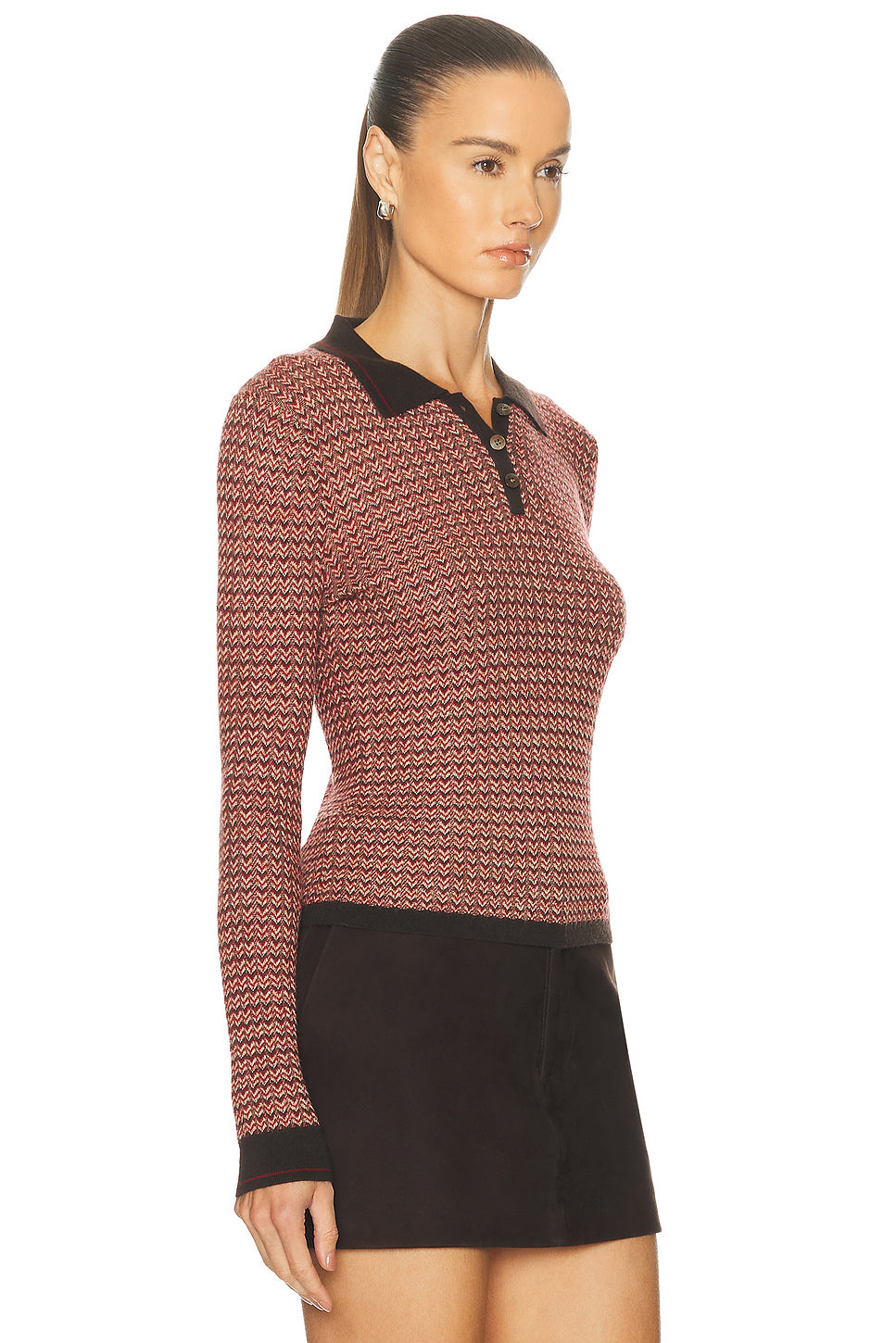 Chevron Long Sleeve Shrunken Polo Top