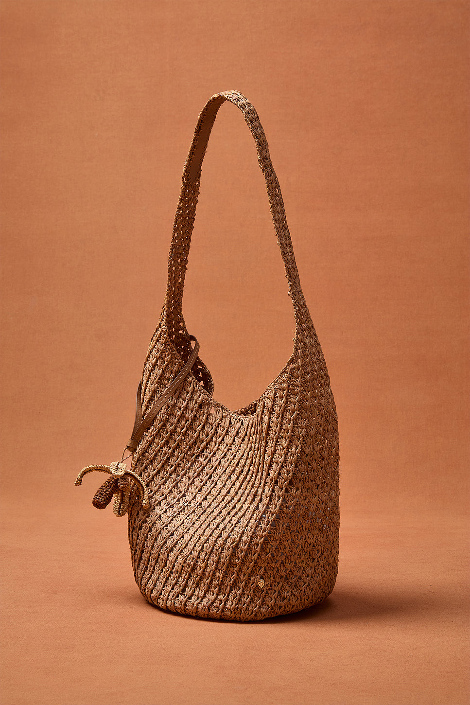 for FWRD Lani Raffia Crochet Bucket Bag With Palm Tree Charm