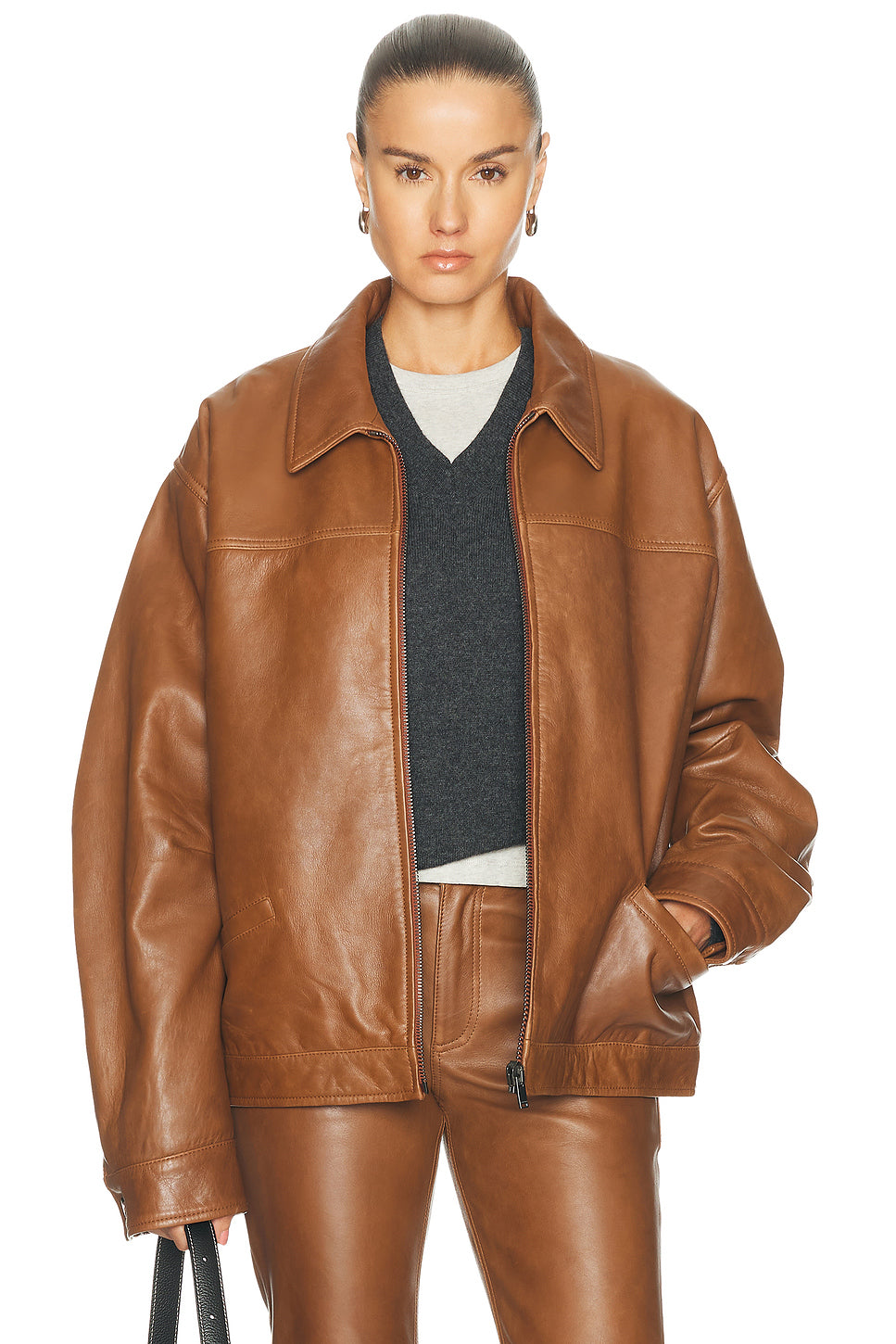 Jocelyn Cropped Silky Leather Jacket