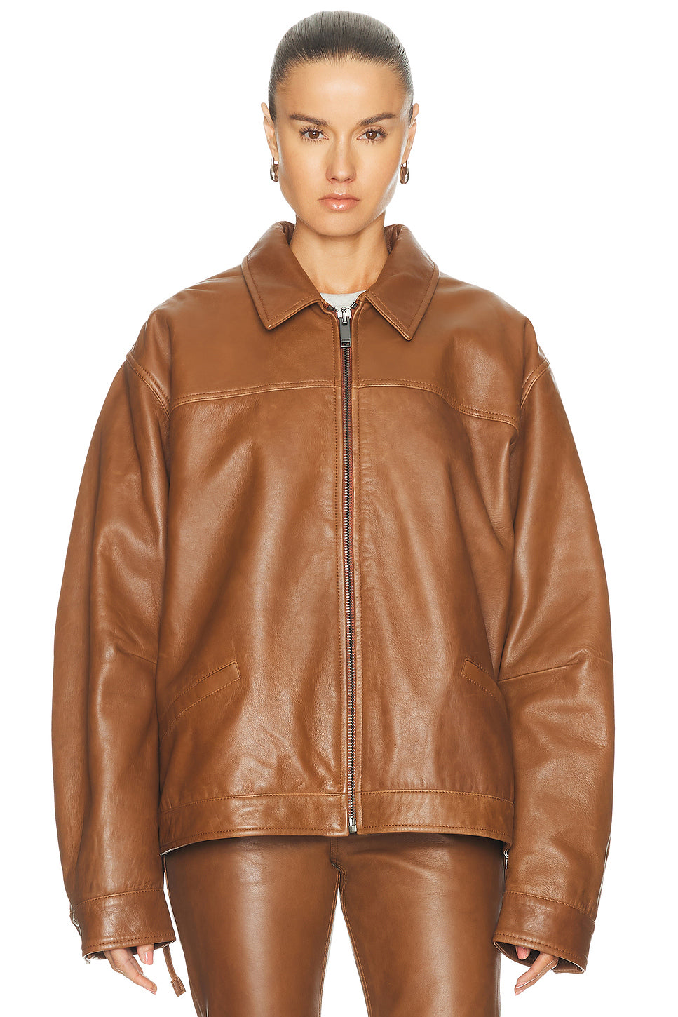 Jocelyn Cropped Silky Leather Jacket