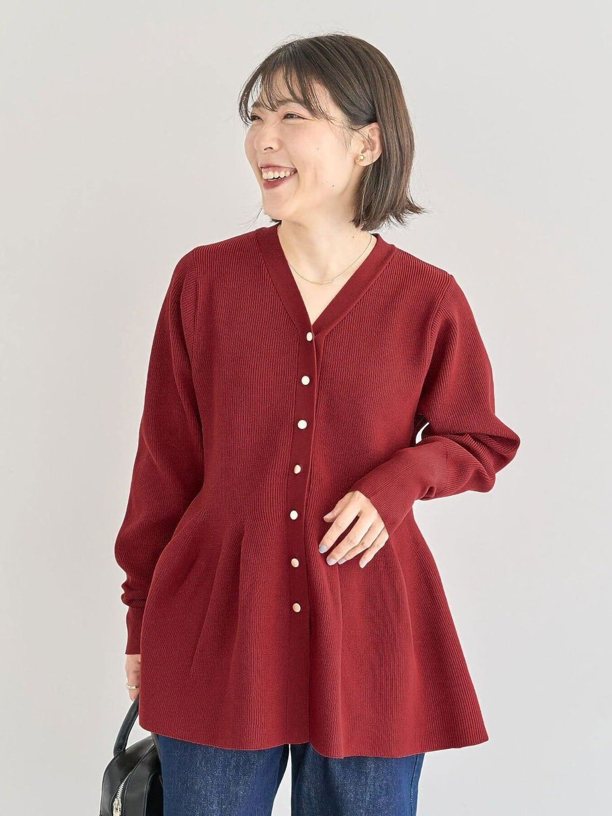 Bobo Tokyo Green Parks Hideo Peplum Knit Cardigan Gray Mixture Cardigan Wanita