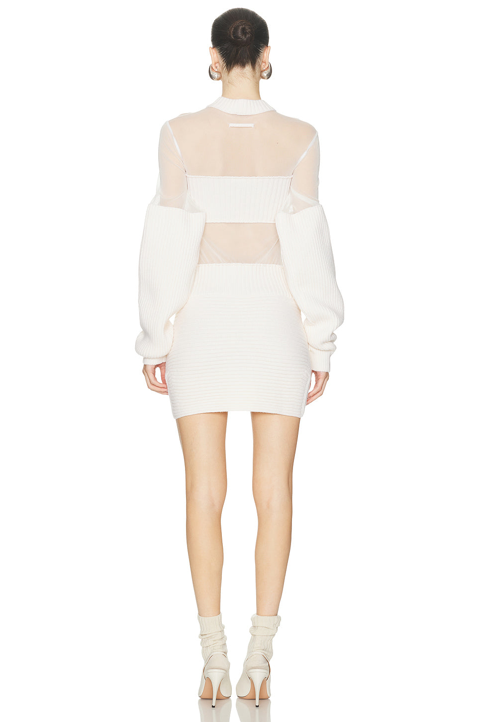 Ribbed Long Sleeve Mesh Dress