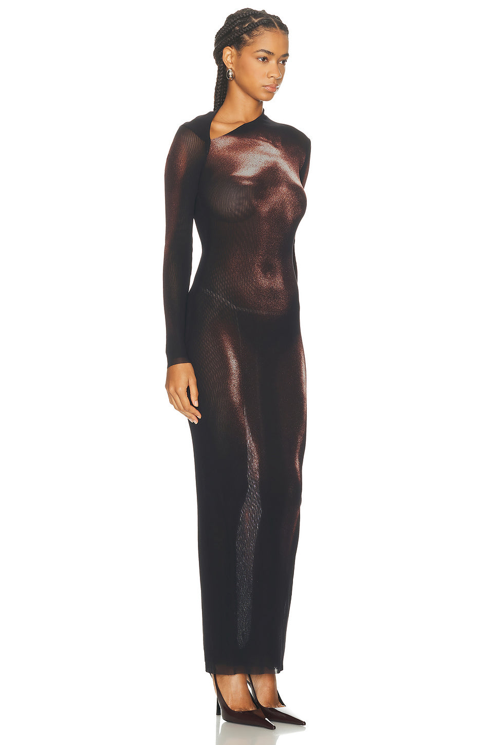 Asymmetric Collar Long Body Dust Print Dress