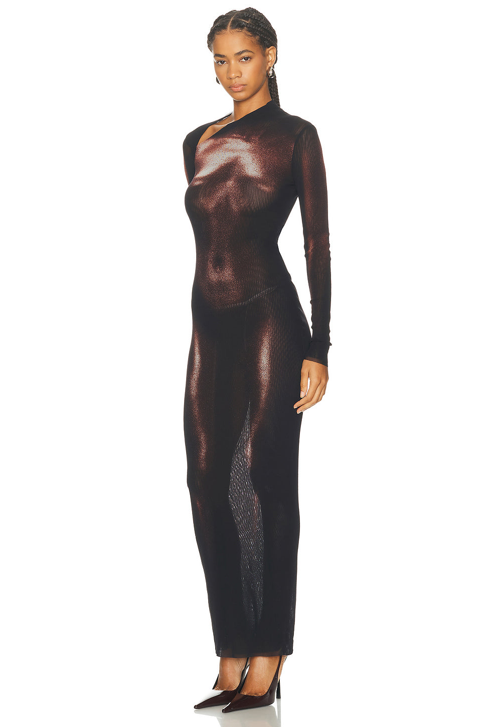 Asymmetric Collar Long Body Dust Print Dress