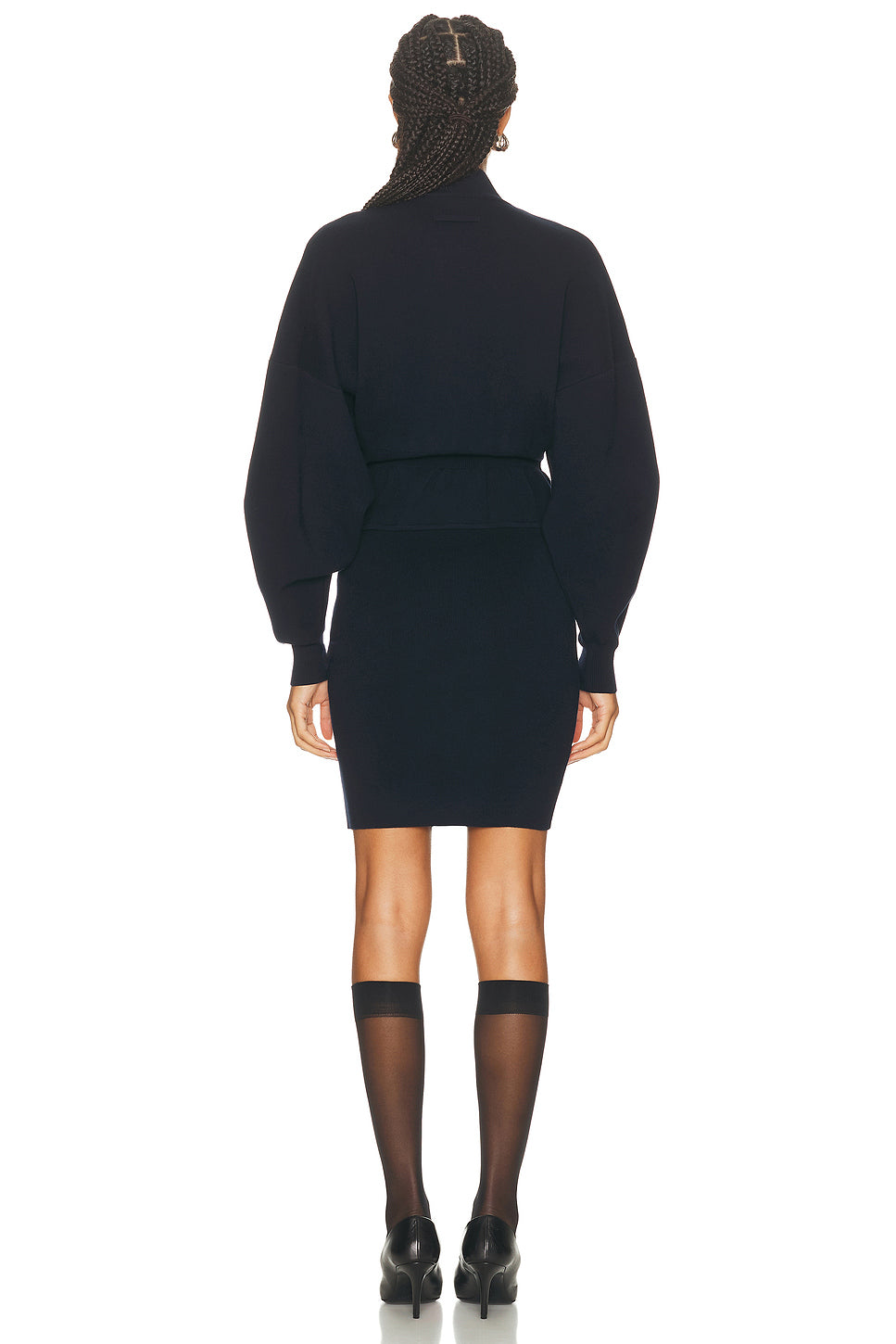 Ribbed High Neck Bat Sleeves Lingerie Garter Short Dress