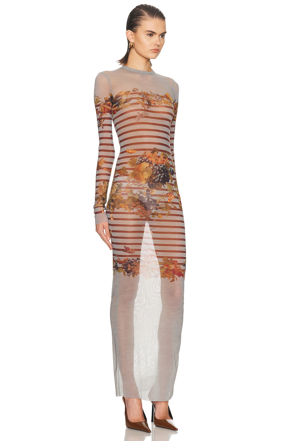 Mesh Printed Marinière Grape Long Dress