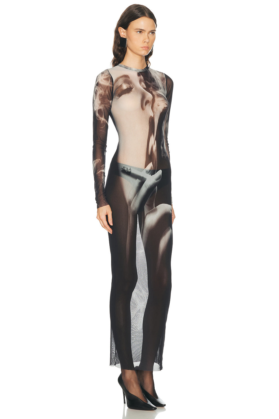 Mesh Printed Smoking Women Long Dress