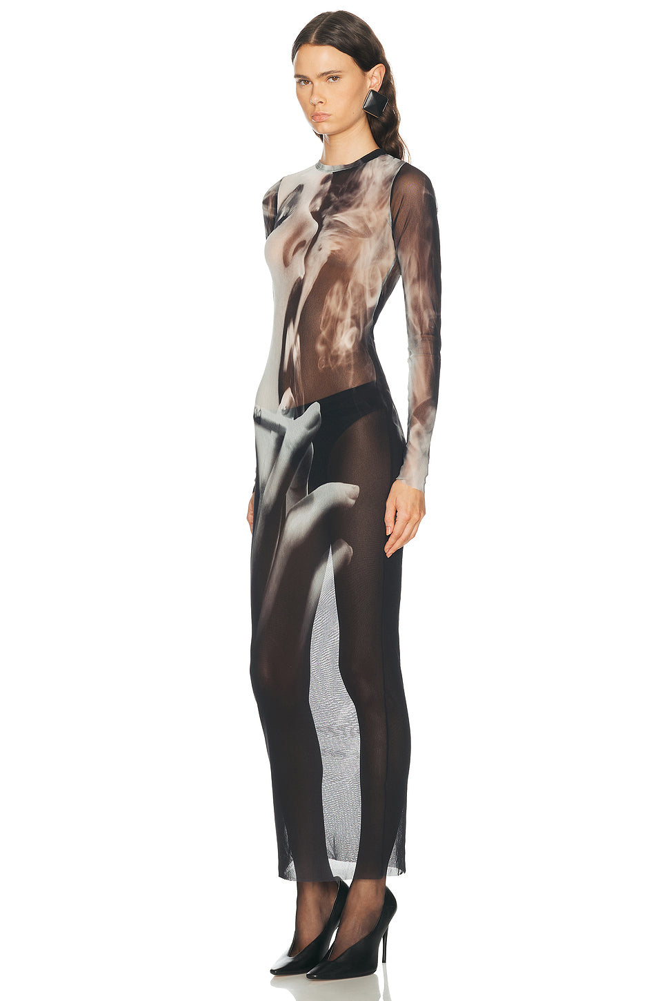 Mesh Printed Smoking Women Long Dress