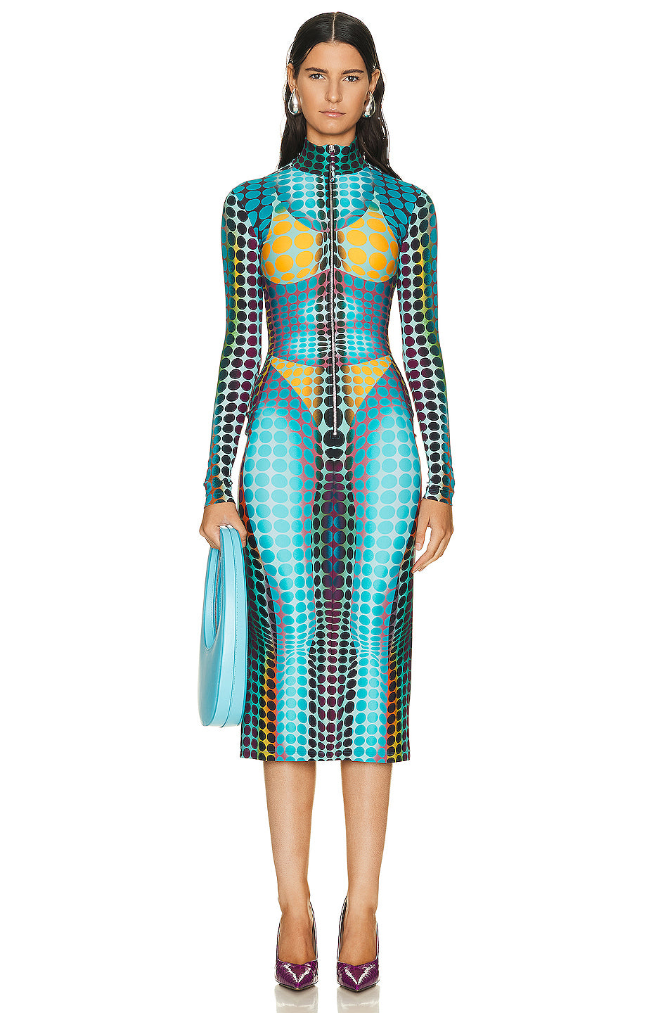 Center Front Zip Long Sleeve Dress