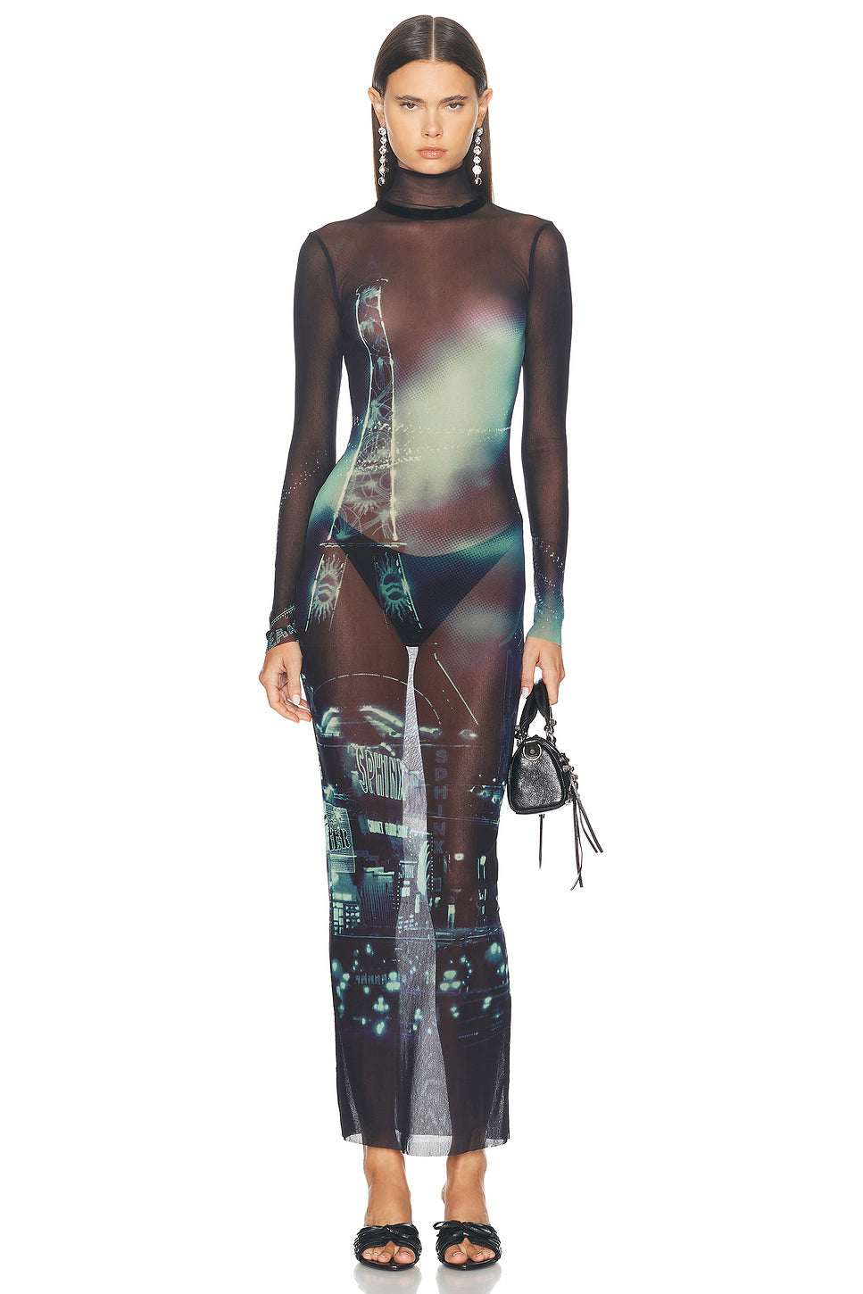 Pigalle Turtleneck Mesh Long Printed Dress