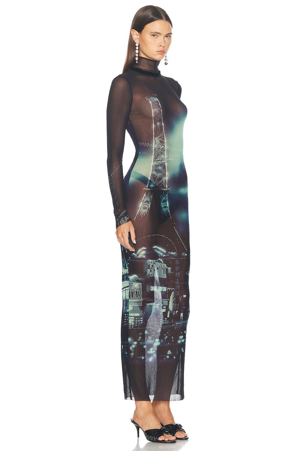 Pigalle Turtleneck Mesh Long Printed Dress