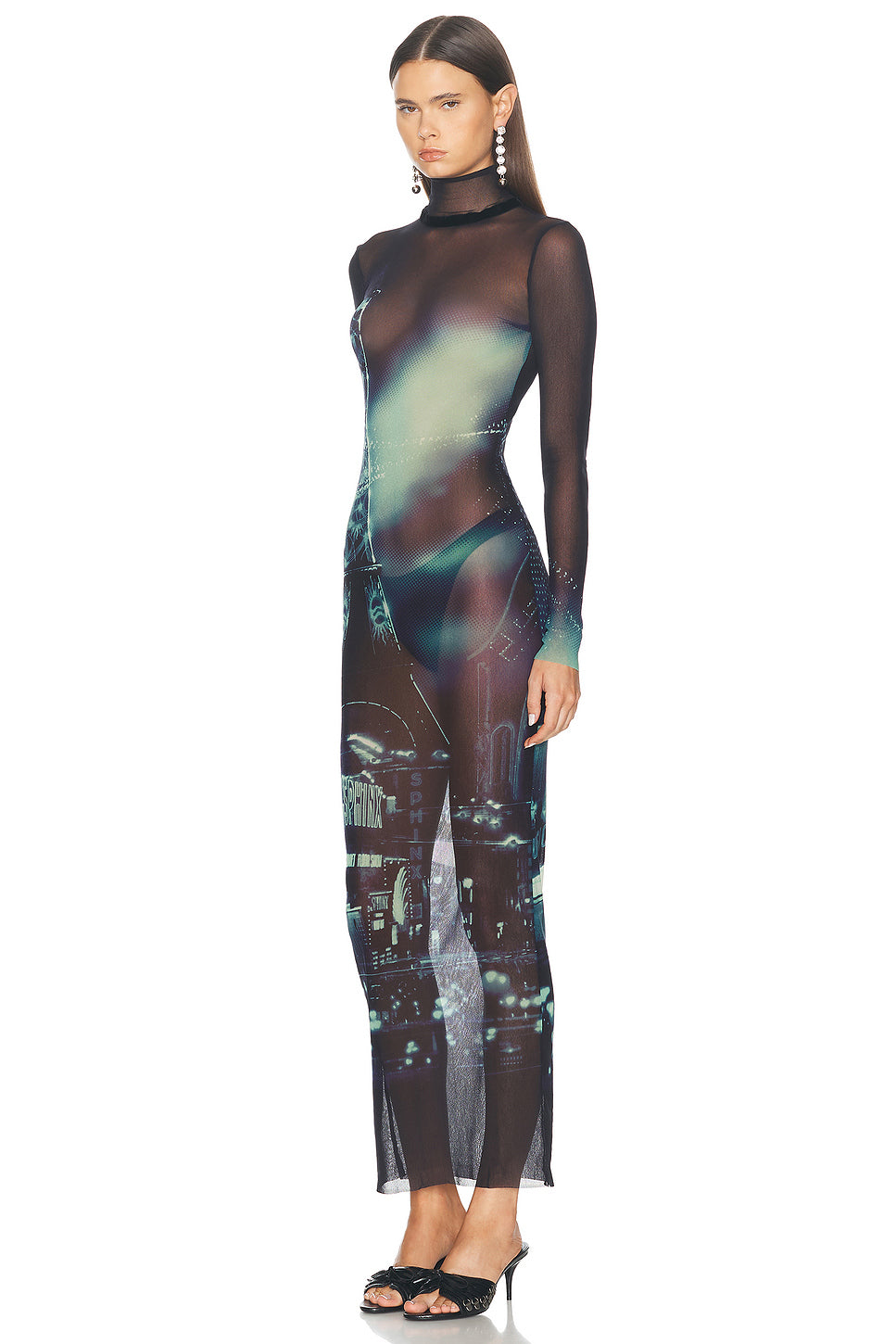 Pigalle Turtleneck Mesh Long Printed Dress